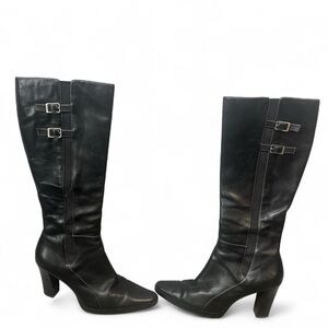 Witchy 2000s Size 7M Black Leather Knee High Boot Heels